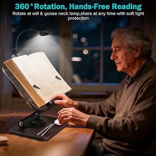 Miniatura 2 de Soporte para libros con luz y almacenamiento, soportes para libros para leer manos libres, soporte de madera para libros de cocina con altura