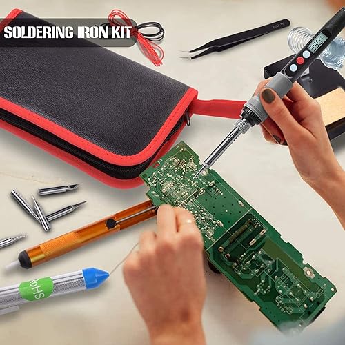 Miniatura 6 de HANDSKIT - Kit de soldadura, kit de hierro HANDSKIT Soldeirng, herramientas de soldadura electrónica con temperatura ajustable, bomba de