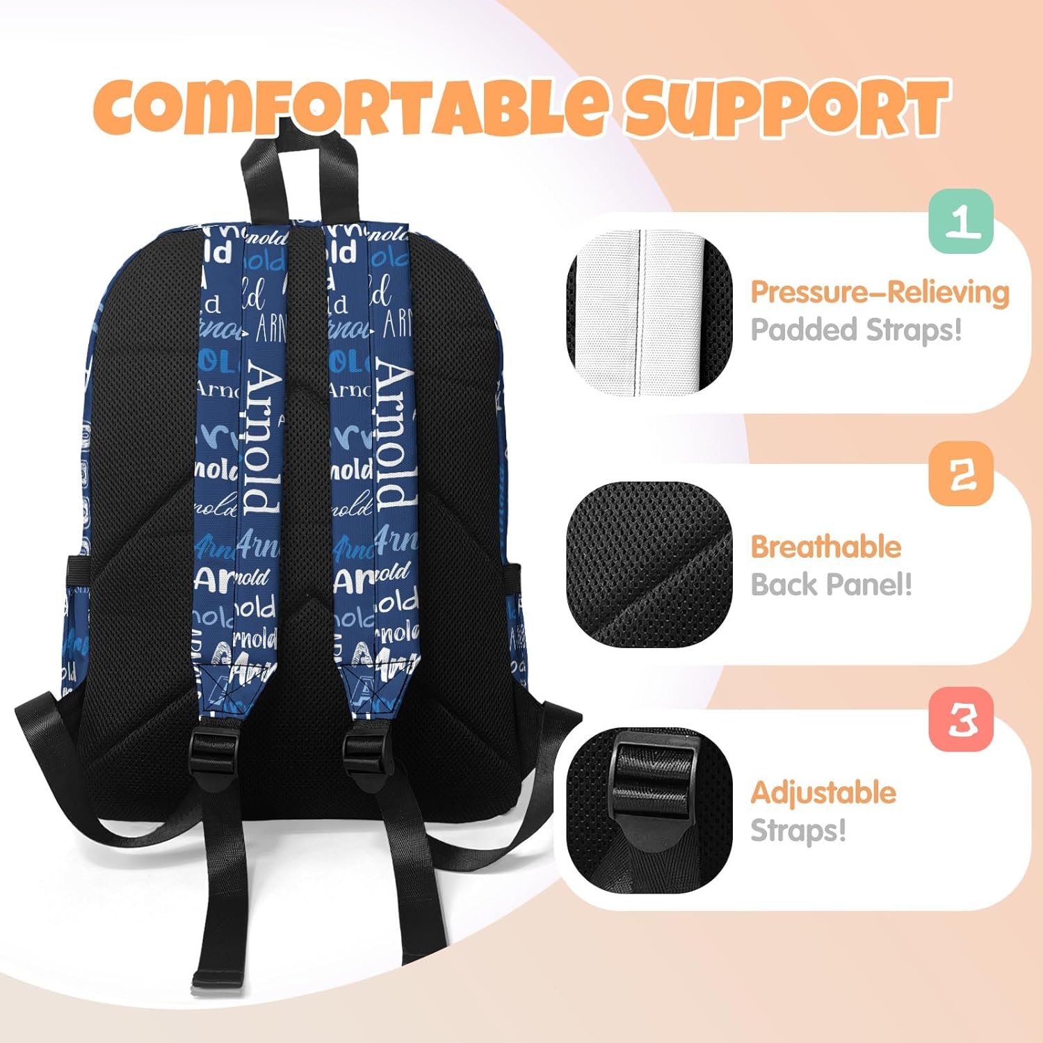 Voltexia Custom Backpack with Lunch Box Pencil Case 3Pcs Personalized BookBag School Daypack