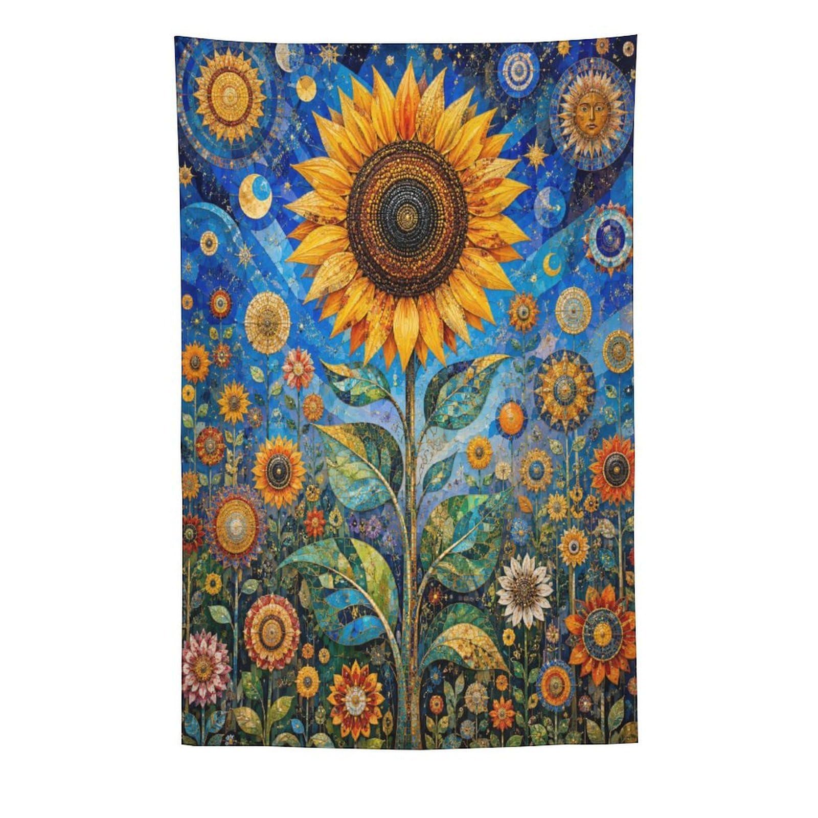 W7C8U2X3 Stained Glass Sunflower Wall Tapestry, Mosaic Style, Bedroom