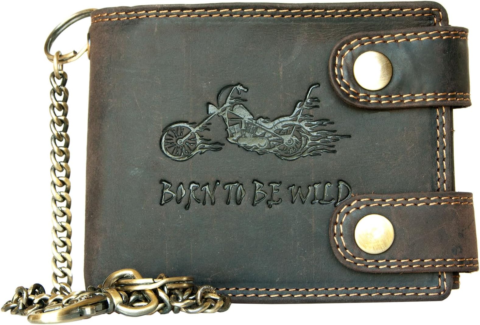 Genuine Leather RFID Biker's Wallet Born to be Wild with Motorbike and Metal Chain