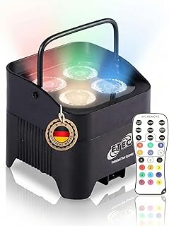 ETEC Professional Akku LED Par Scheinwerfer E412 mit 4x12W RGBWA+UV, Wireless DMX, Uplight, Floorspot, Disco, DJ, Party, Bühnenbeleuchtung - Funk Wifi Event Licht