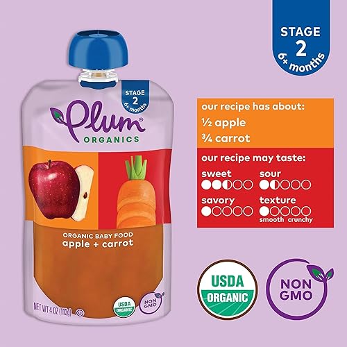 Miniatura 4 de Plum Organics Etapa 2 Alimento orgánico para bebés manzana y zanahoria 4 onzas