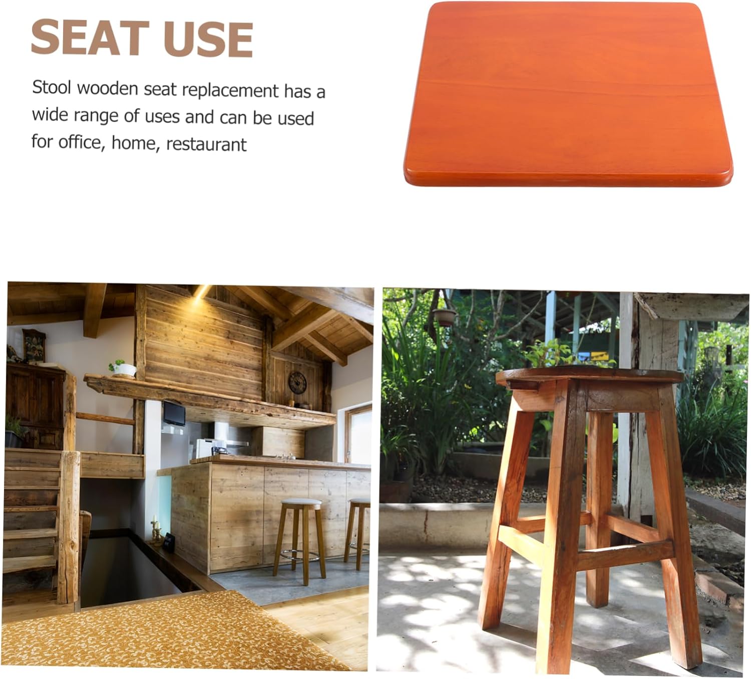Wooden Stool Seat Replacement for Square Stools Solid Wood Construction for Restaurants and Home Decor Rectangular Design