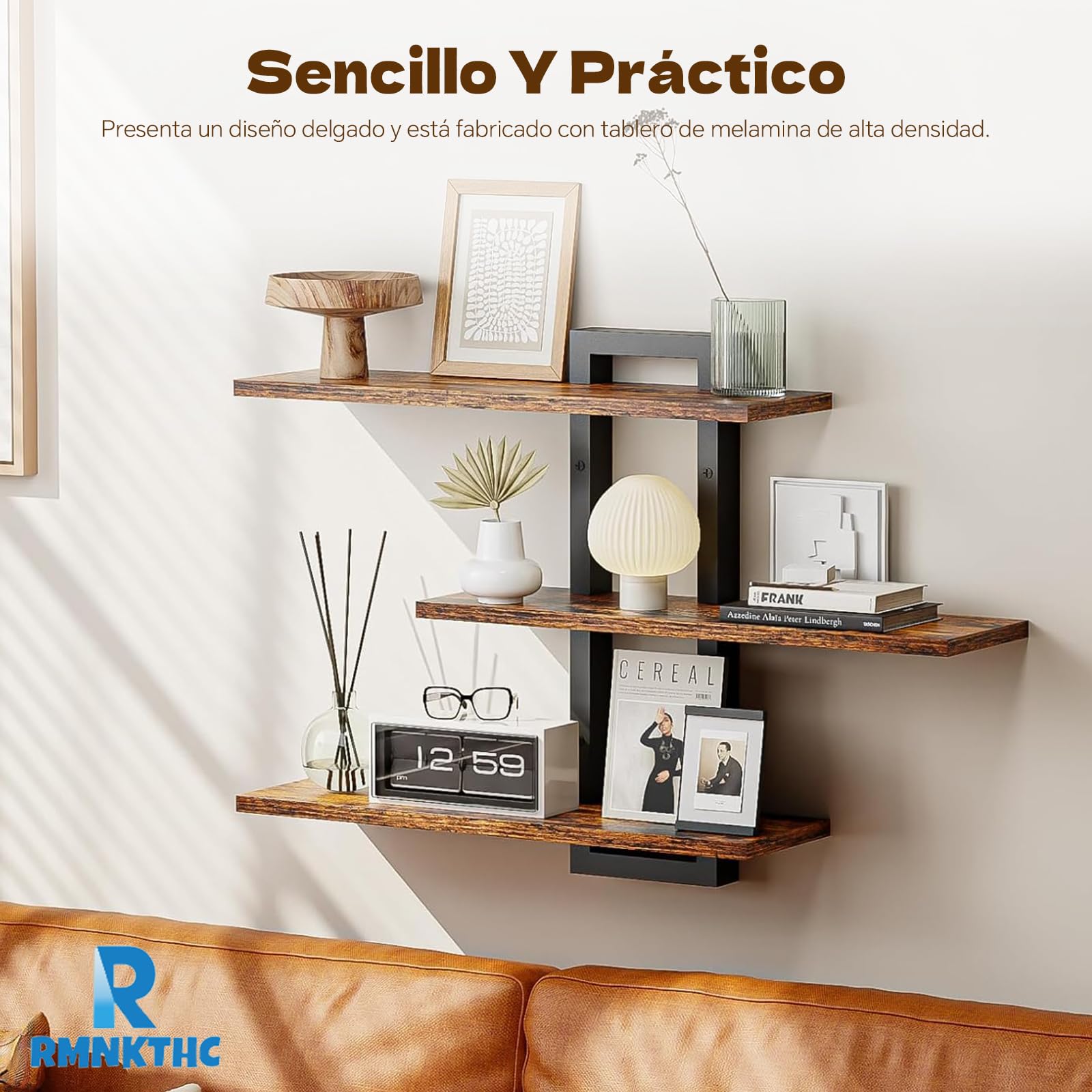 Estantería de Pared de 3 Niveles, Estante Flotante, Repisas de Pared, Estante Colgante Ajustable Decorativo para Sala de Estar, Baño, Dormitorio, Cocina (Marrón)