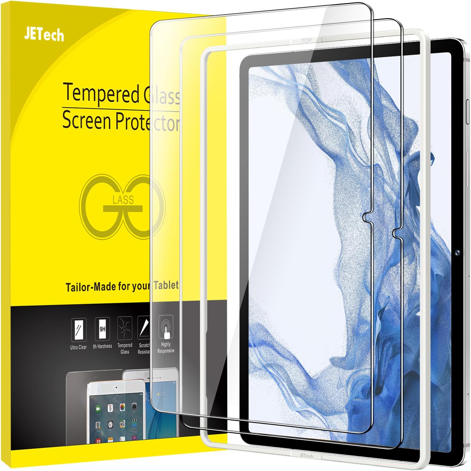 JETech Screen Protector for Samsung Galaxy Tab S8 Plus 2022 / Tab S7 FE 2021 / Tab S7 Plus 2020 12.4-Inch with Easy Installation Frame, Tempered Glass Film, HD Clear, 2-Pack
