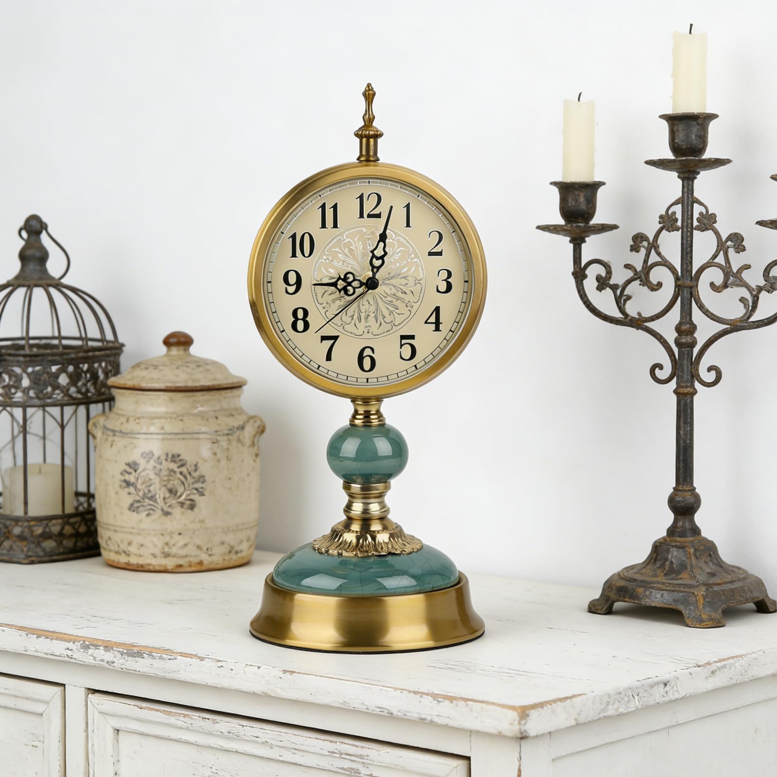 Vintage Tischuhr Gold, Antike Metall Schreibtischuhr Batteriebetrieben für Kaminsims, Wohnzimmer, Tischdekoration, Schlafzimmer, Wohnzimmer