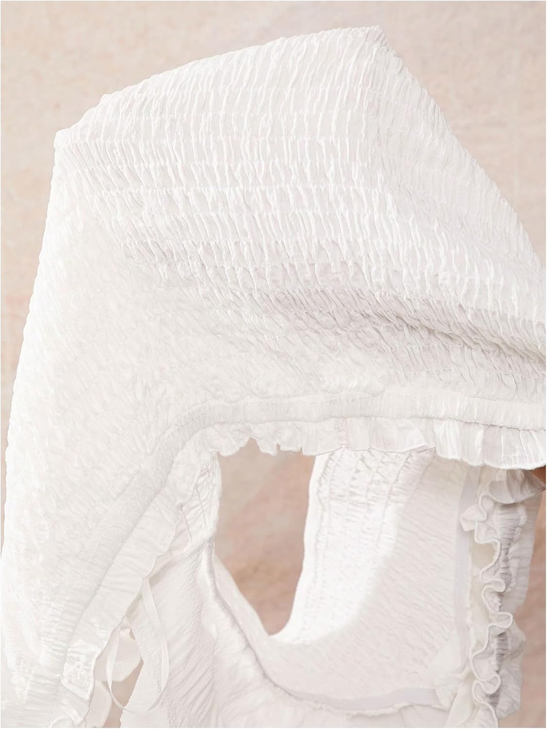 WDIRARA Women's Plus Size Off The Shoulder Ruffle Crop Tops Tie Front Smocked Blouse Shirts - Image 4