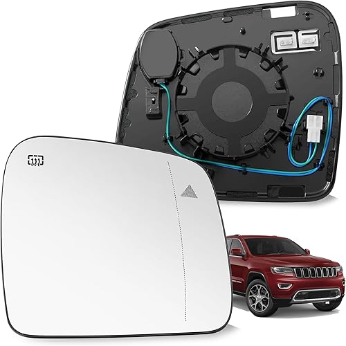 SNEMEEY Cristal de repuesto para espejo lateral derecho del pasajero para Jeep Grand Cherokee 2013-2020 y Dodge Durango 2014-2019  Espejos