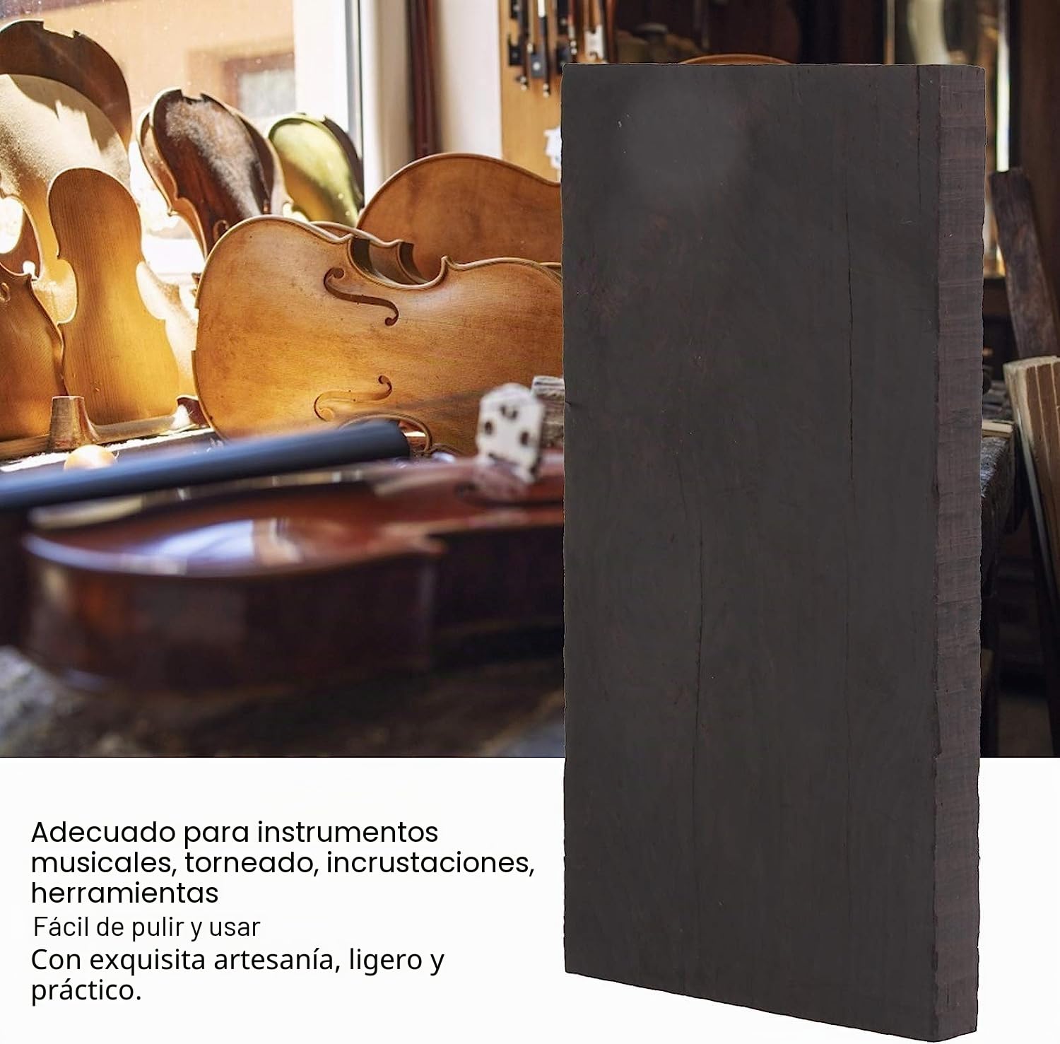 Madera de ébano en 1 Pieza, Mango de Madera Artesanal, Accesorios de Instrumentos Musicales para Manualidades (120 * 60 * 10mm