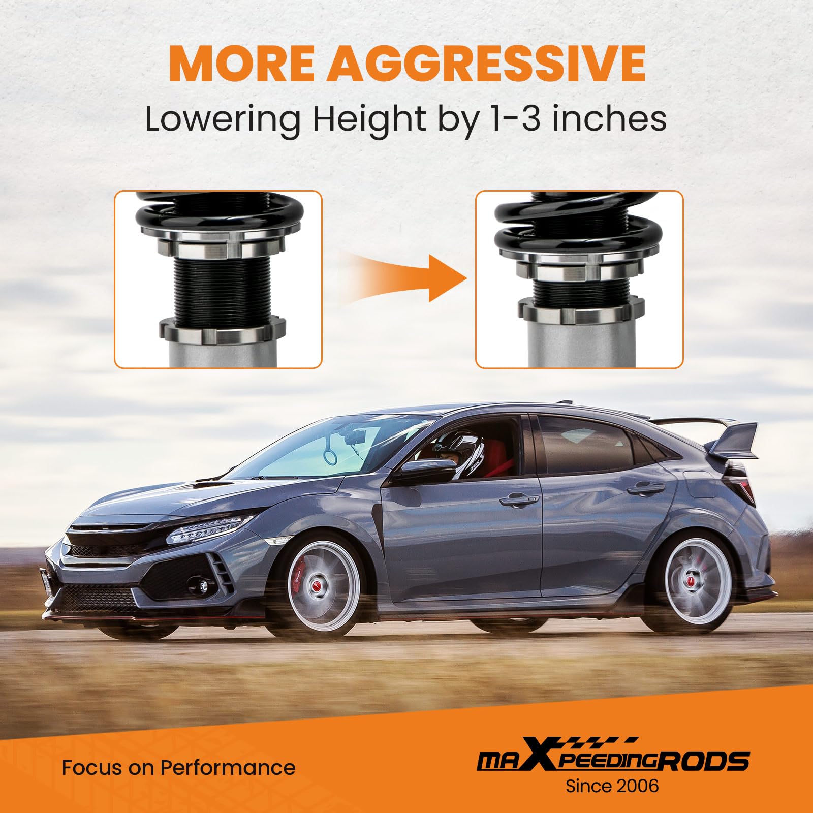 maXpeedingrods 4x Coilover Regulable de 24 Niveles, Amortiguador para Honda Civic 5th Integra 3rd Civic Del Sol para Acura Integra, Suspensión Roscada con Muelle Kit Completo de Resorte Helicoidal.
