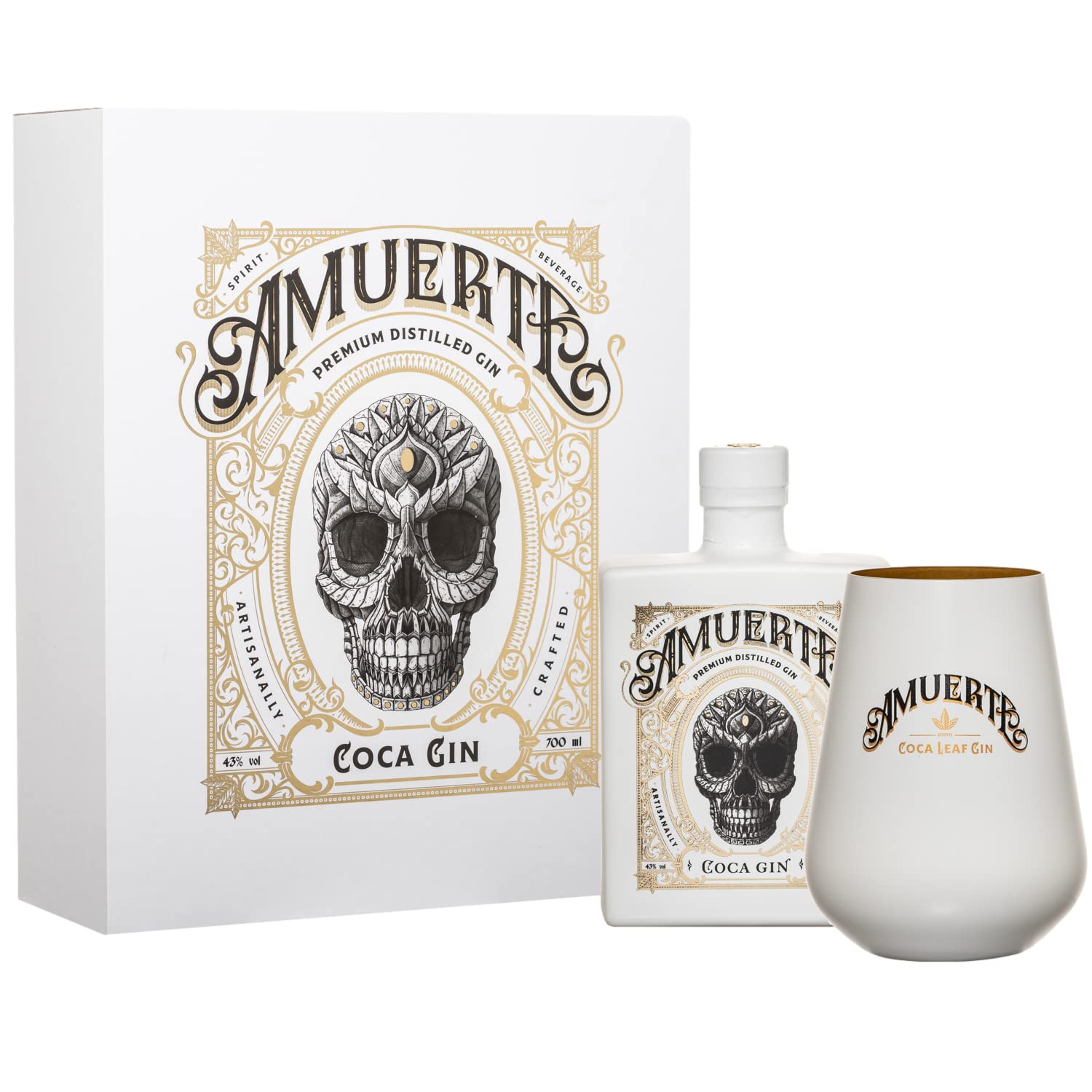 Amuerte Coca Leaf Gin Weiß Geschenkbox mit Gläsern