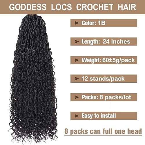 Miniatura 2 de COOKOO Cabello de ganchillo Goddess Locs de 24 pulgadas, 8 paquetes de cabello sintético ondulado con rizos preenrollados, bohemios, suaves, de río
