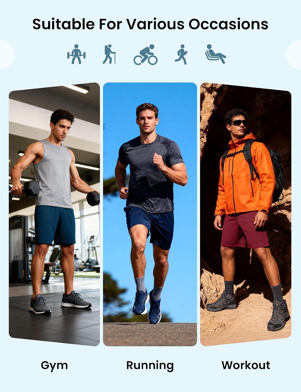 Men's 7 Inch Inseam Athletic Shorts Quick Dry Basketball Gym Running Shorts with Elastic Waistband & Pockets