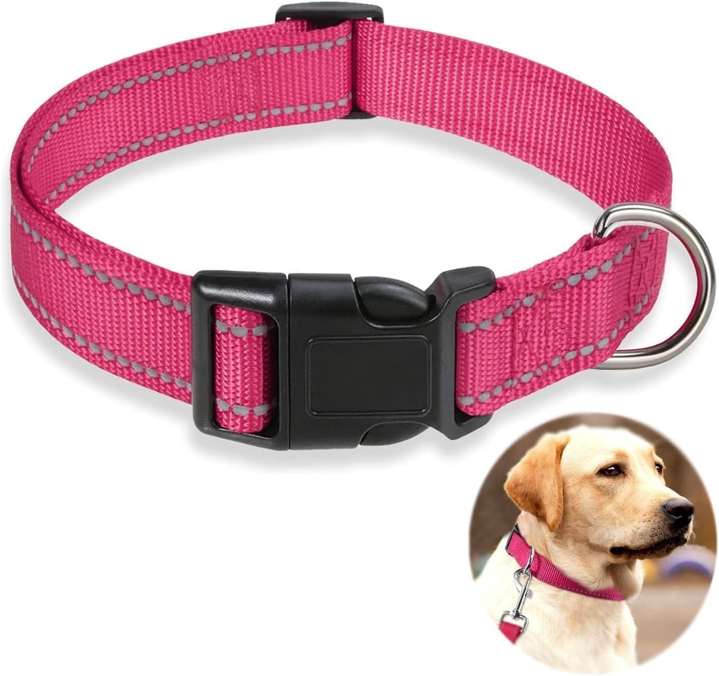 X spring Dog Collars, Reflective Nylon Collar, Adjustable Padded Collar, Comfortable for Puppies, Breathable for Small and Large Dogs (Pink, L)