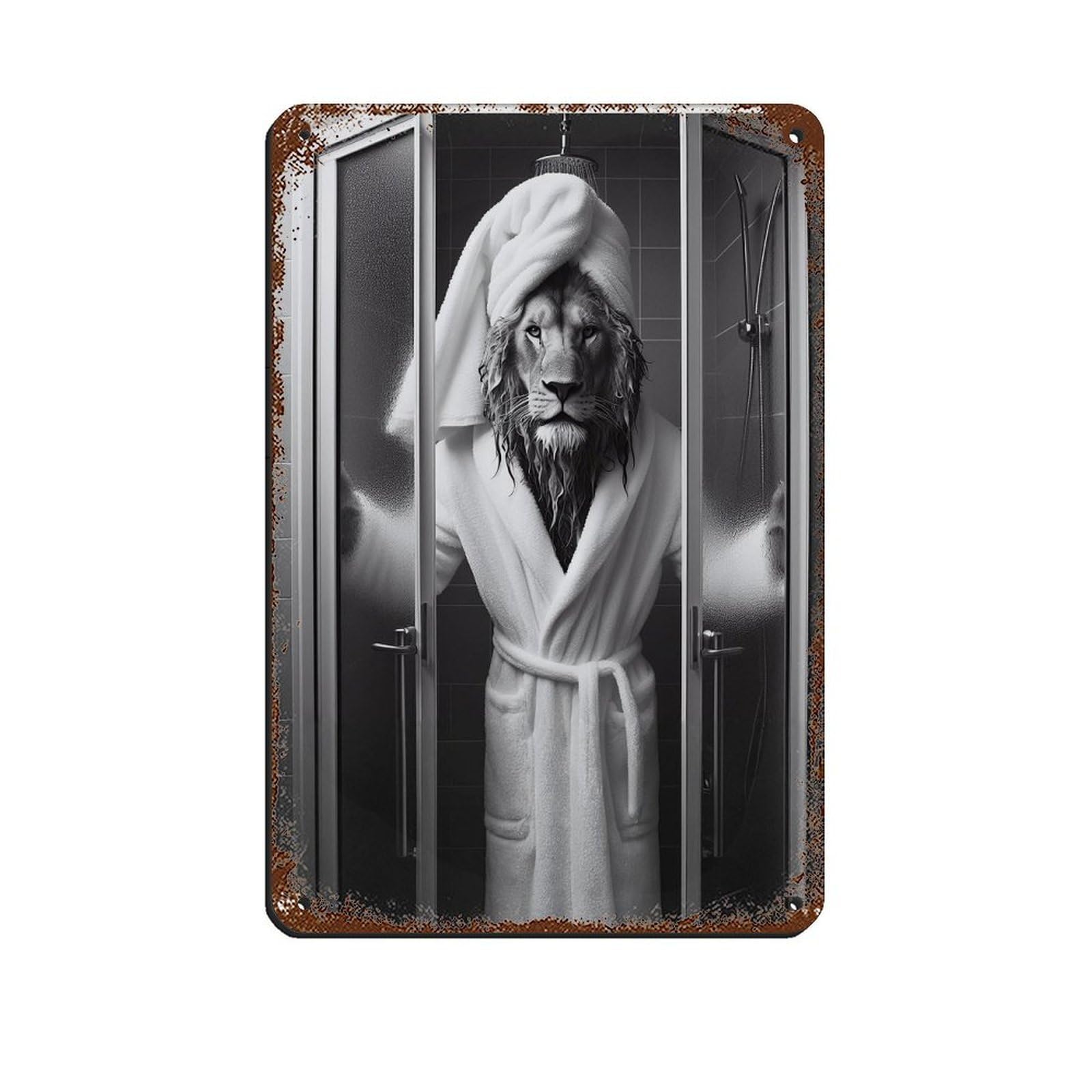 Lion, Bathroom Art Poster Retro Poster Metal Tin Sign Chic Art Retro Iron Painting Bar People Cave Cafe Family Garage Poster Wall Decoration 8x12inch(20x30cm)