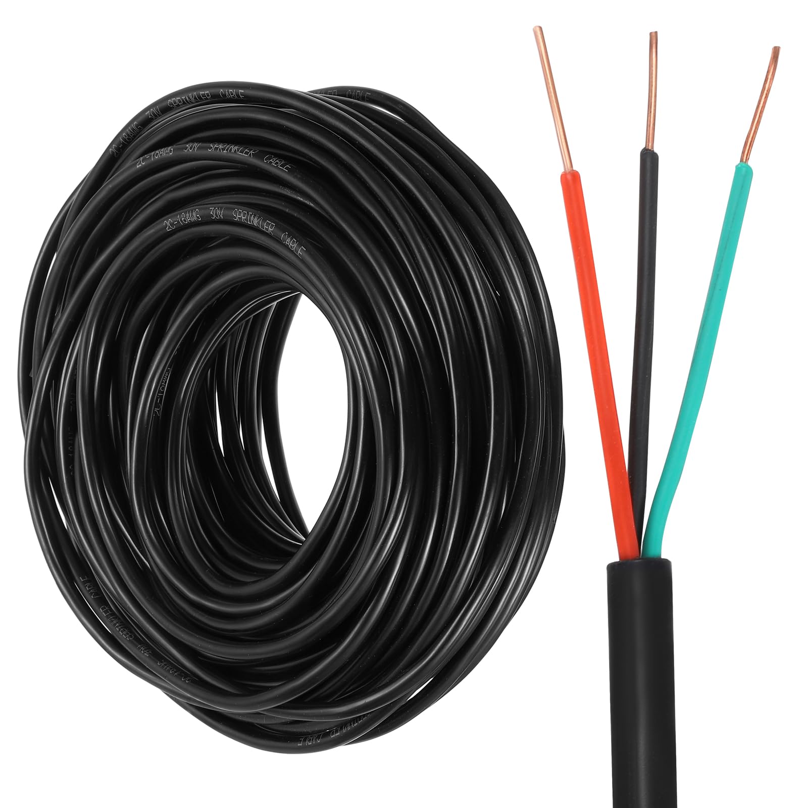 sourcing map 18/3 Sprinkler Wire, 60M/100ft 18 Gauge 3 Conductor Solid Irrigation Wire, PVC Jacket Sprinkler Cable for Underground Irrigation System, Field Central Control System, Thermostat