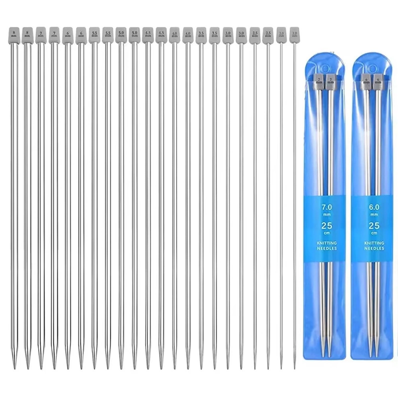 Knitting Needles 22Pcs Stainless Steel Knitting Needles Straight Single Pointed Crochet Hook Sets Sweater for