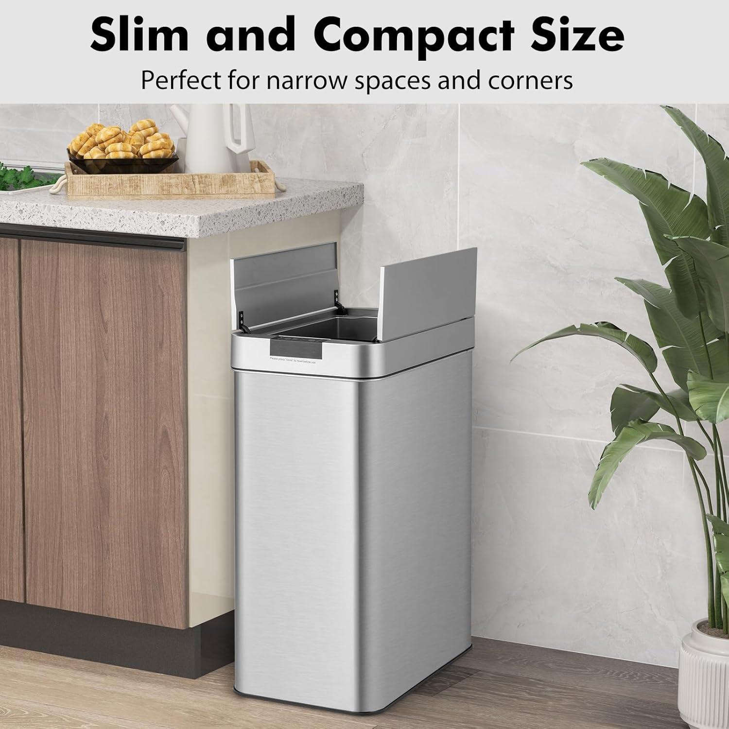 TANGZON 50L Automatic Sensor Kitchen Bin, Stainless Steel Touchless Infrared Motion Waste Bin with Soft Closure Lid, Fingerprint-Proof Smart Trash Can Dustbin for Home Office