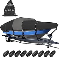 Vista 1 de Funda para barco 1600D + 1200D con bucles de 2 pulgadas de ancho para remolque y amarre, ultraduradera, impermeable, se adapta a Tri-Hull, V-Hull