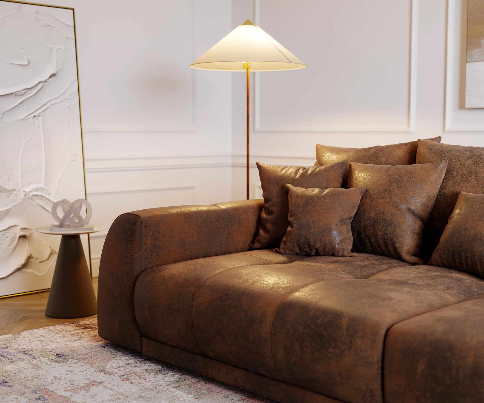 DeLife Grand Canapé Violetta Marron 310x135 cm Aspect Antique avec Coussin Grand Grand Canapé