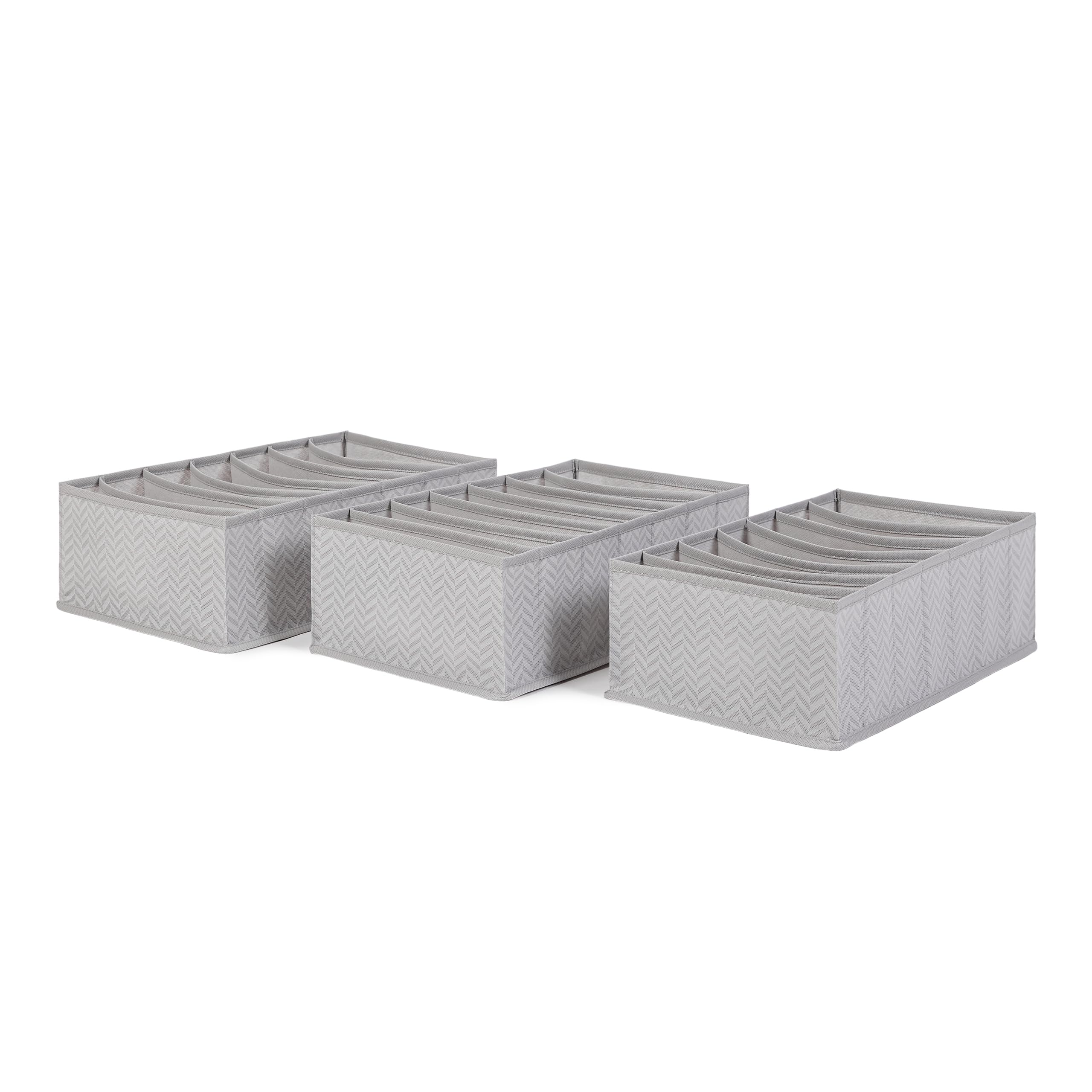 Ocean Home Textile 3'lü 7 Bölmeli Gri Balıksırtı Çekmece Düzenleyici Set