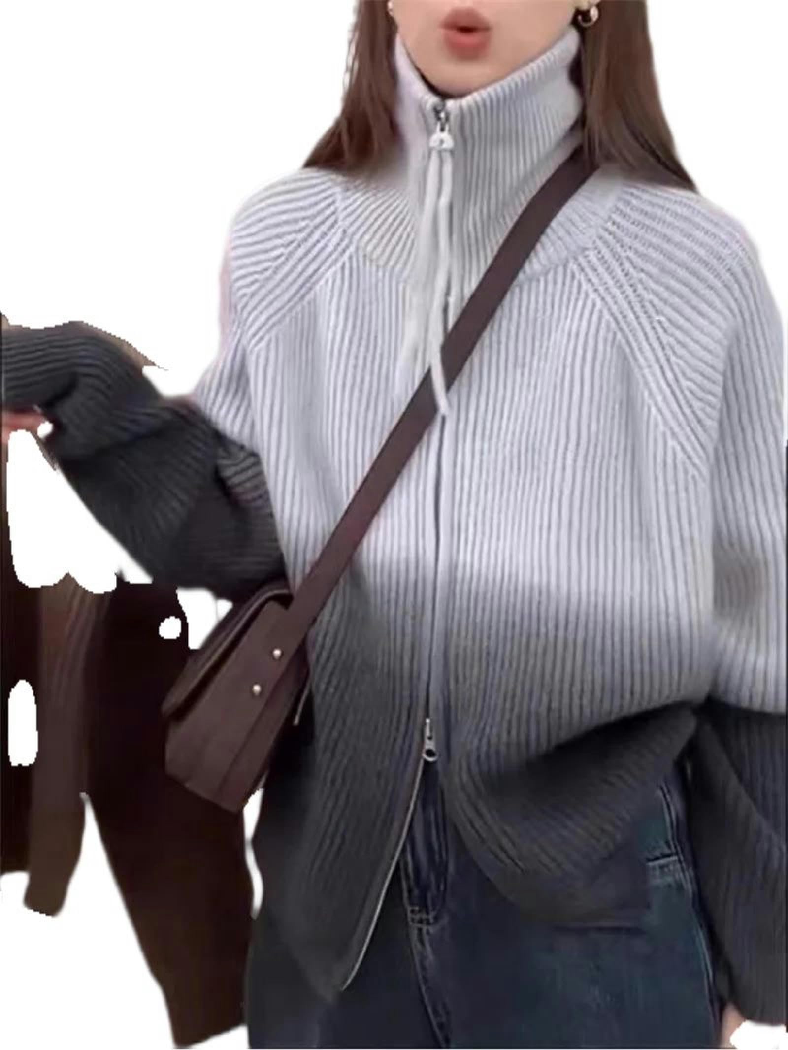 Pull printemps tricoté à manches longues gris simple et basique