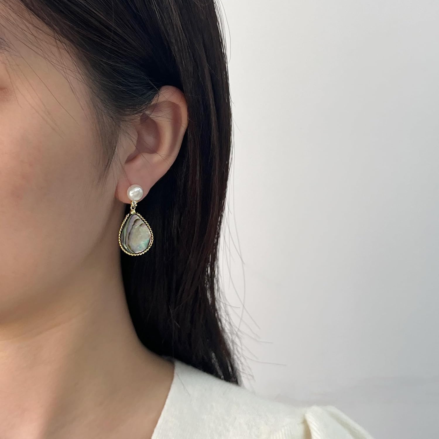 Handmade Teardrop Shell Dangle Earrings for Women, Pearls Sterling Silver Posts - Image 5