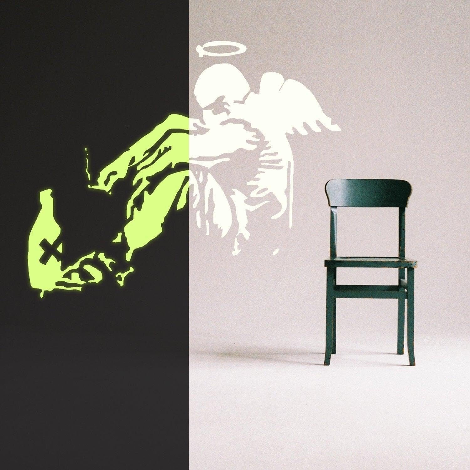 Autocollant mural phosphorescent ange déchu de Banksy – Autocollant mural en vinyle avec ailes de graffitis géantes phosphorescentes de rue 78,7 x 66 cm
