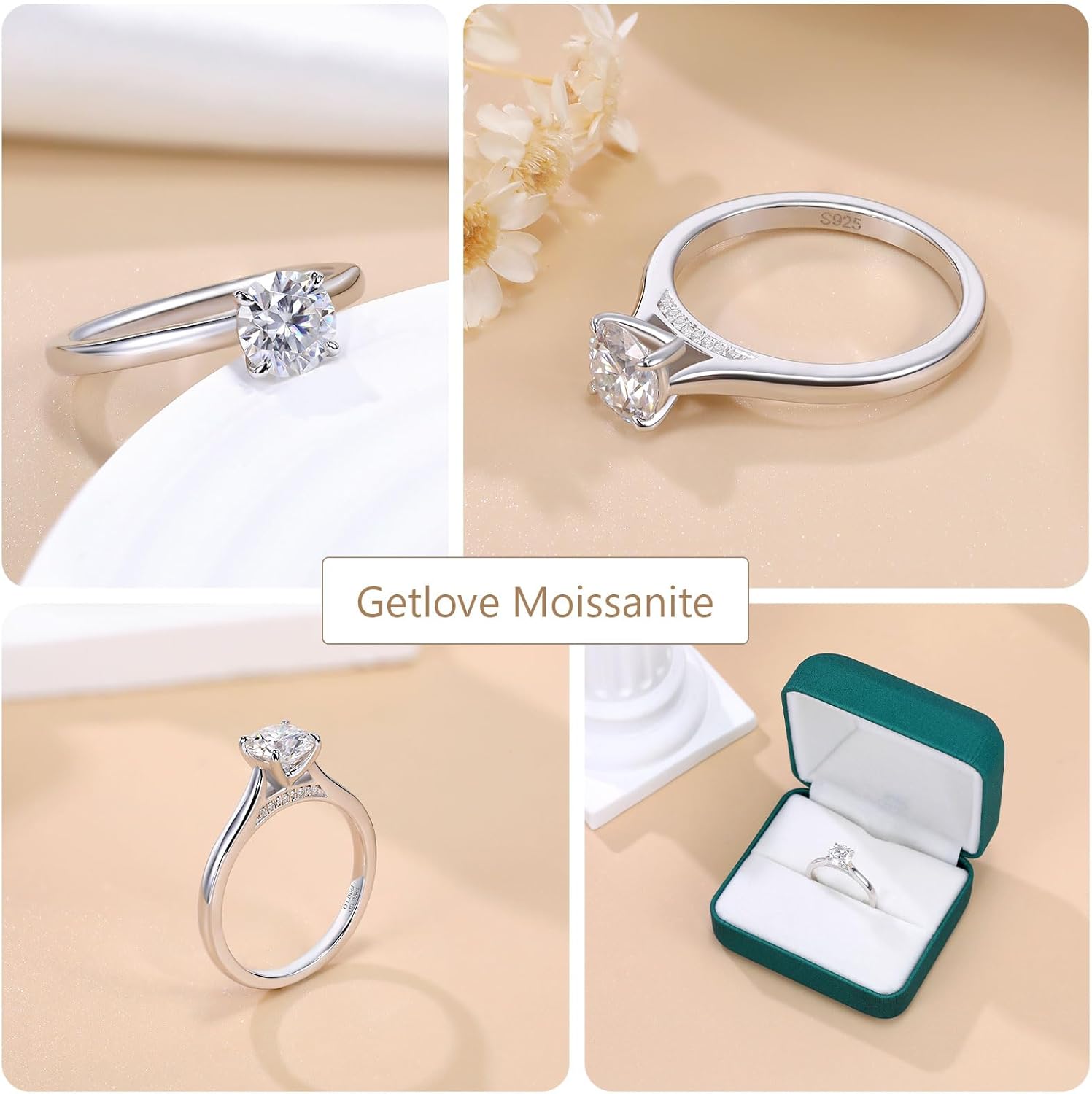getlove 1 Carat Moissanite Engagement Ring for Women 925 Sterling Silver D Color hypoallergenic Wedding Band Moissanite Solitaire Rings Promise for Her size 4.5-11 - Image 5