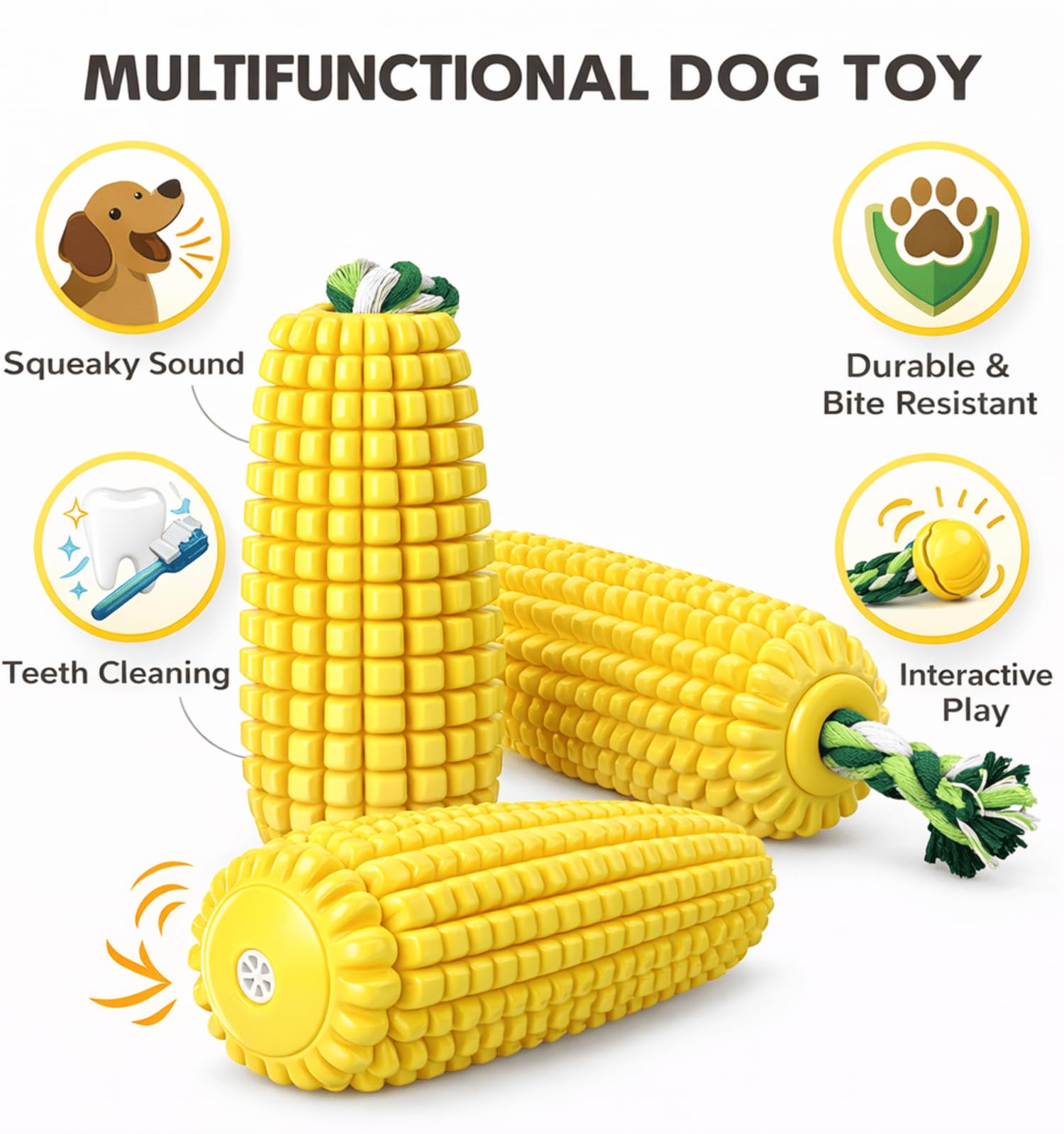 16 cm Mais-Hundespielzeug für aggressive Kauer, langlebiges Gummi-Zahnspielzeug für Welpen, Hundespielzeug, um sie zu beschäftigen, quietschendes Hundespielzeug, Beißen und Bürsten Zahnspielzeug für