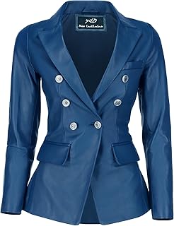 Double Breasted Fancy Buttons Lambskin Leather Blazer Women - Kim Kardashian Long Sleeve Coat Style Leather Jacket Women - Buy now
