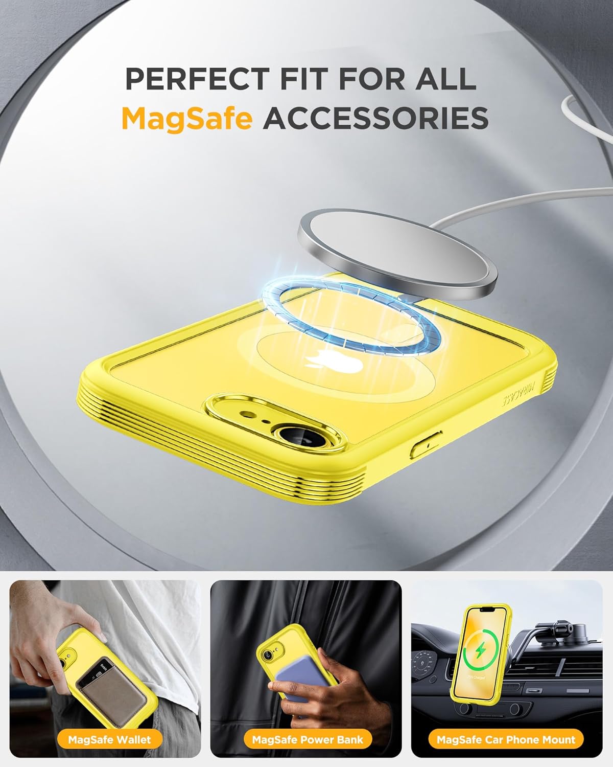 Miracase for iPhone 17e Case & iPhone 16e Case, Full-Body Phone with Built-in Glass Screen Protector, [Magnetic with MagSafe] Military Drop Proof 17 E/ 16 E Cover Bumper 6.1 inch, Yellow