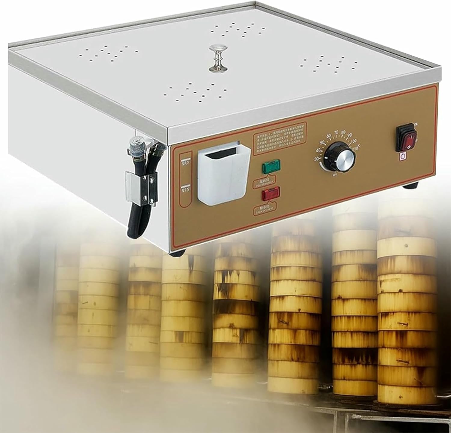 2/4/6 Electric Steamer, Commercial Steamer For Panecillos And Food, Stainless Steel Steel With Dry Cooking Alarm For Restaurants, Buffes And Stores At Home, Four-Hole