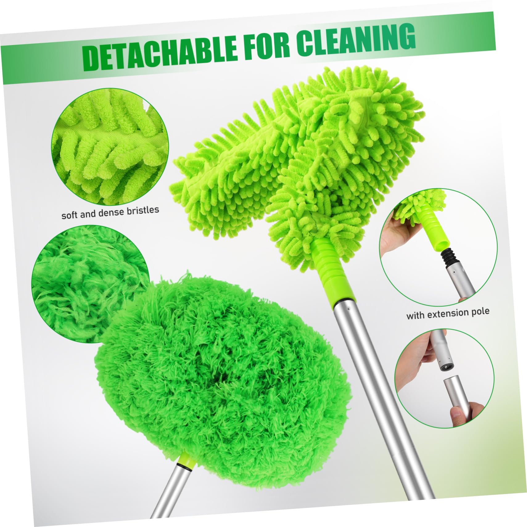 Plumero Extensible para Ventilador de Techo 1 Juego Aluminio Verde | Mango Largo Cabezal Desmontable, Diseño Multifunción, para Muebles y Superficies Altas