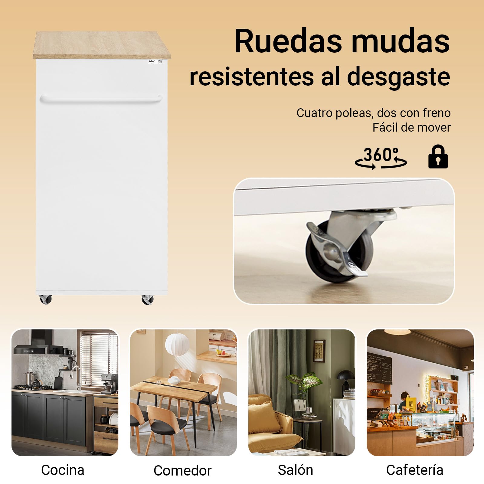 SoBuy Carrito Auxiliar con Ruedas Mueble Auxiliar de Cocina Carro Cocina con Estantes Laterales Cajón Puertas y Toallero Mesa Auxiliar Cocina Blanco 82x46x88 cm FKW113-WN
