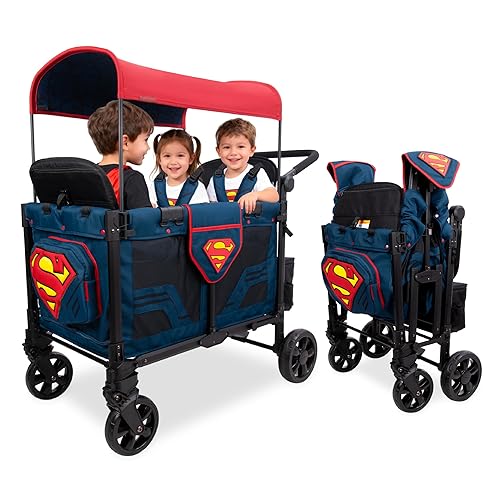 Vista 12 de WONDERFOLD W4 Elite Cochecito Vagón (4 Asientos) - Vagón Cochecito Plegable con Asientos con Arneses de 5 Puntos, Mango de Empuje Ajustable, y Toldo