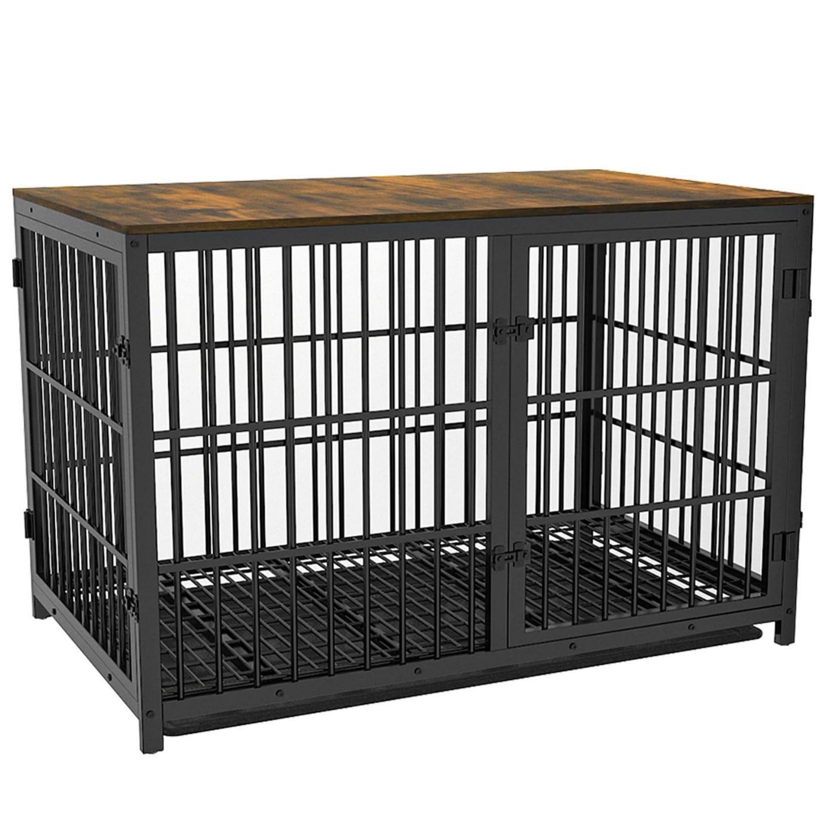Bingopaw Jaula Perro Grande Mueble 120x77x81.5 cm con Hierro Fuerte Anticorrosivo y Superficie de Mesa Jaula Perros Madera de Alta Resistencia con Cuerpo Conectable Dog Crate Large (Negro, XXL)