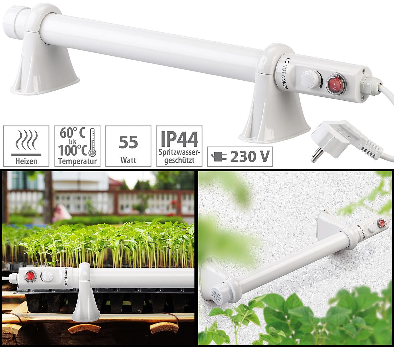 Radiateur tubulaire électrique 55 W pour serre de jardin [Royal Gardineer]