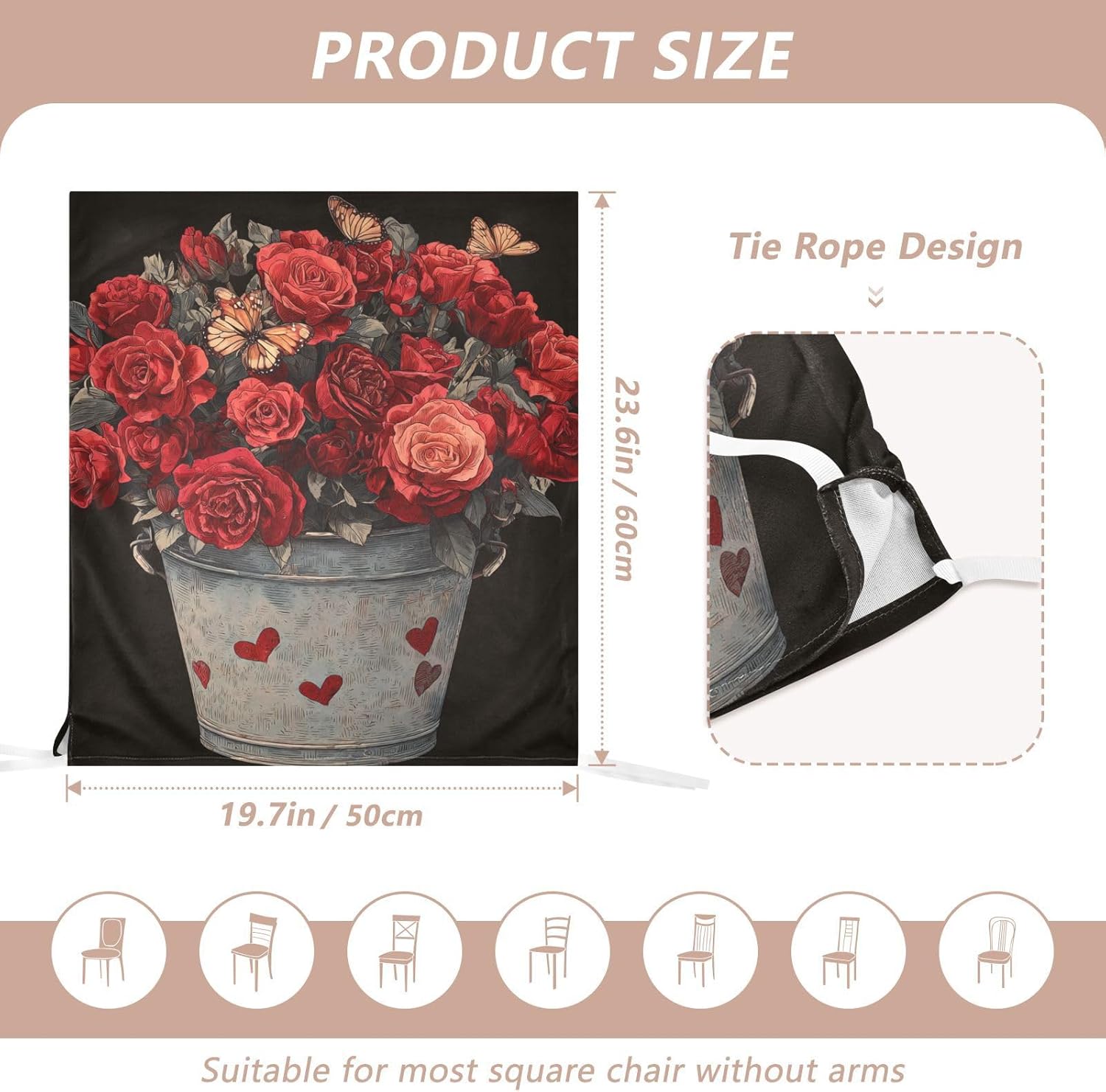 ALAZA Red Roses Hearts Butterfly Chair Back Cover Set of 6, Washable Reusable Removable Chair Slipcovers Decorative Chair Cover for Home Kitchen Wedding Party