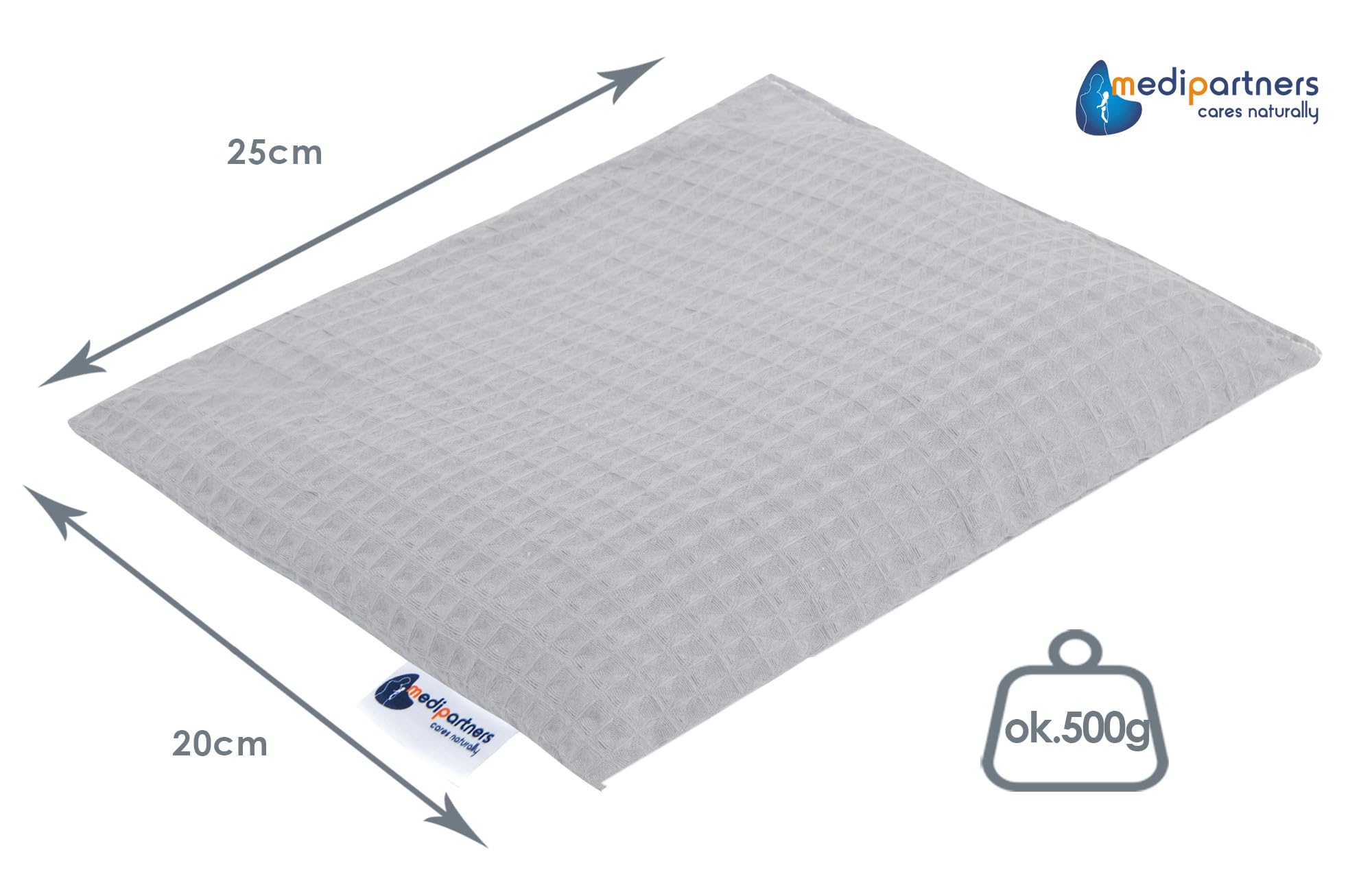 Medi Partners Cuscino termico microonde con noccioli di ciliegia 500g rettangolare 20x25cm 100% Cotone Waffle Riscaldante Cuscino Cervicale per terapia del freddo e del calore (Grigio)