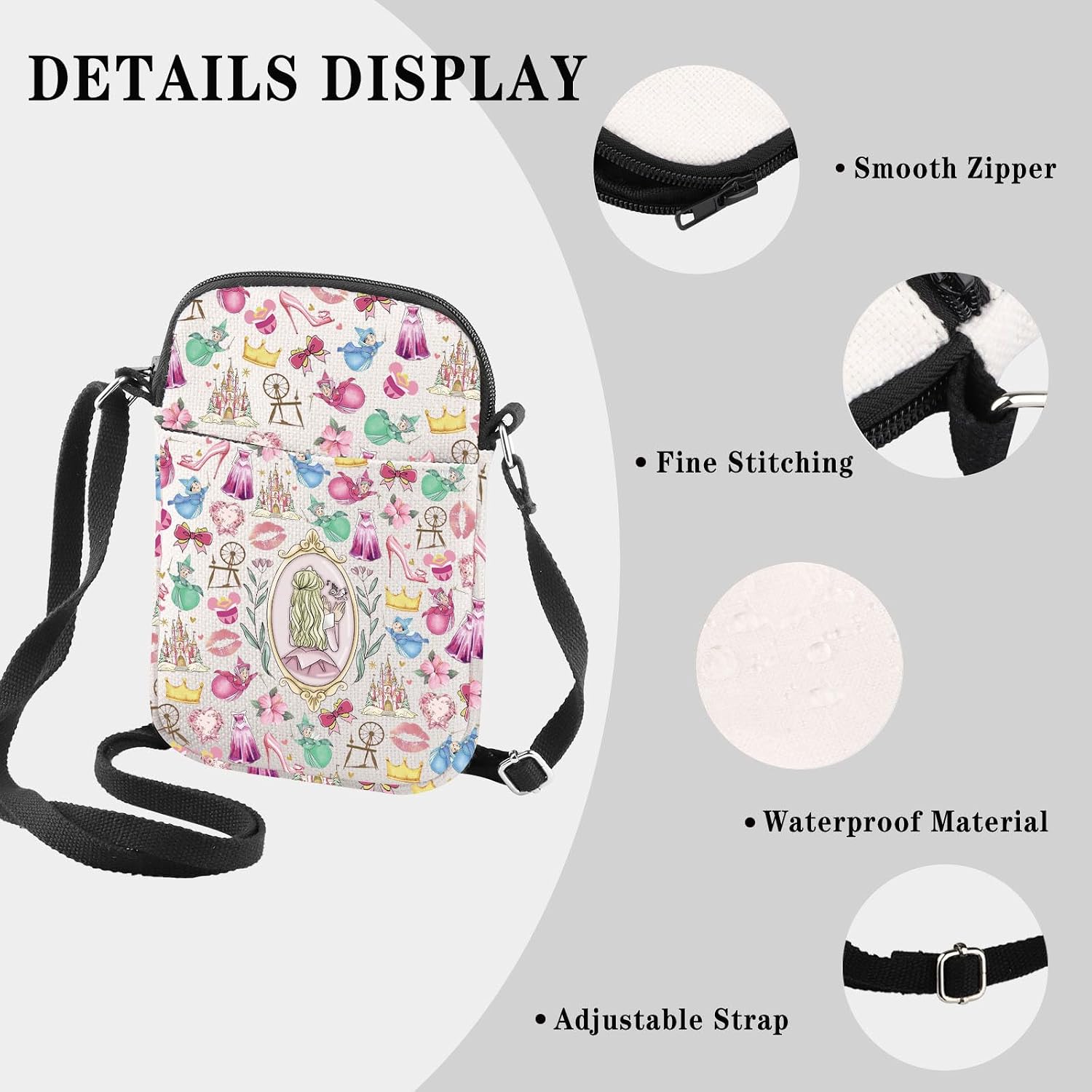 GJTIM Sleeping Princess Gift Princess Lover Gift Princess Sleeping Cartoon Movie Present Princess Crossbody Bag