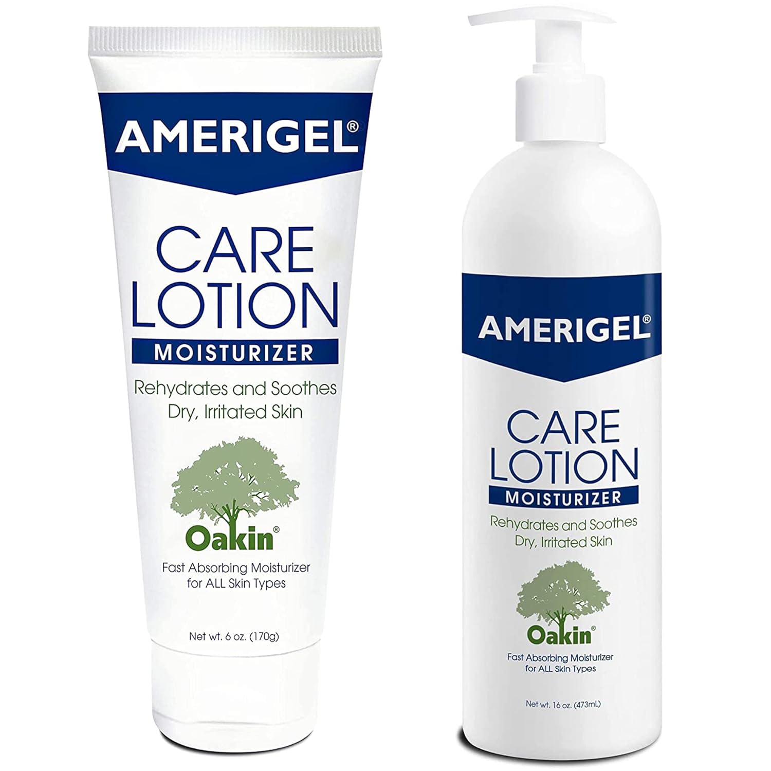 AMERIGEL Care Lotion Bundle - Hypoallergenic Moisturizer (6 oz.) Rehydrates & Soothes Dry Skin - Care Lotion for Diabetic Skin Care (16 oz.) Soothes Irritated Skin