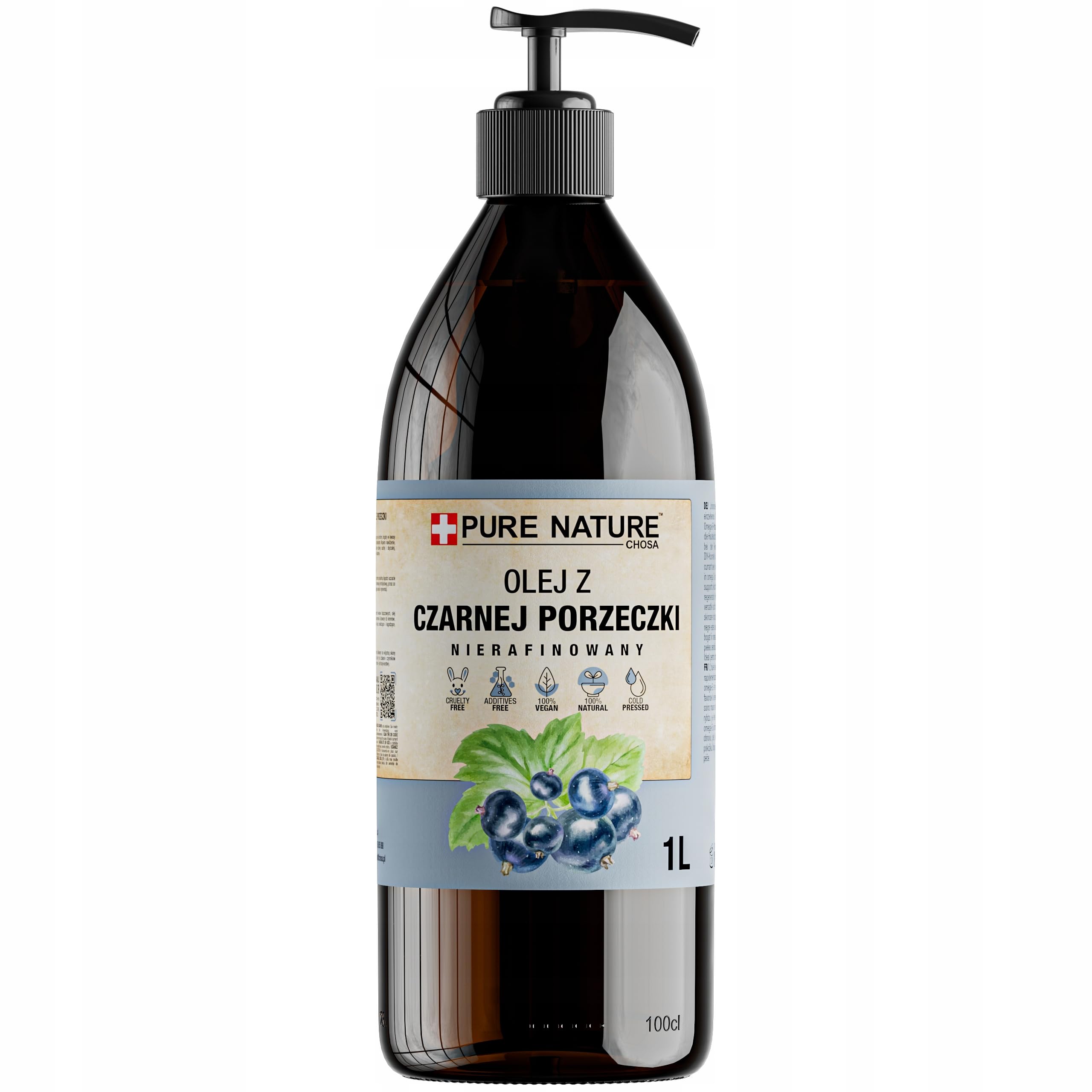CHOSA Olio di Semi Ribes Nero 1000 ml + Dosatore al 100% Spremuto a Freddo Non Raffinato - Olio per Capelli, Corpo, Viso, Unghie e Massaggio - Cura Della Pelle e Cosmetici Fai Da Te