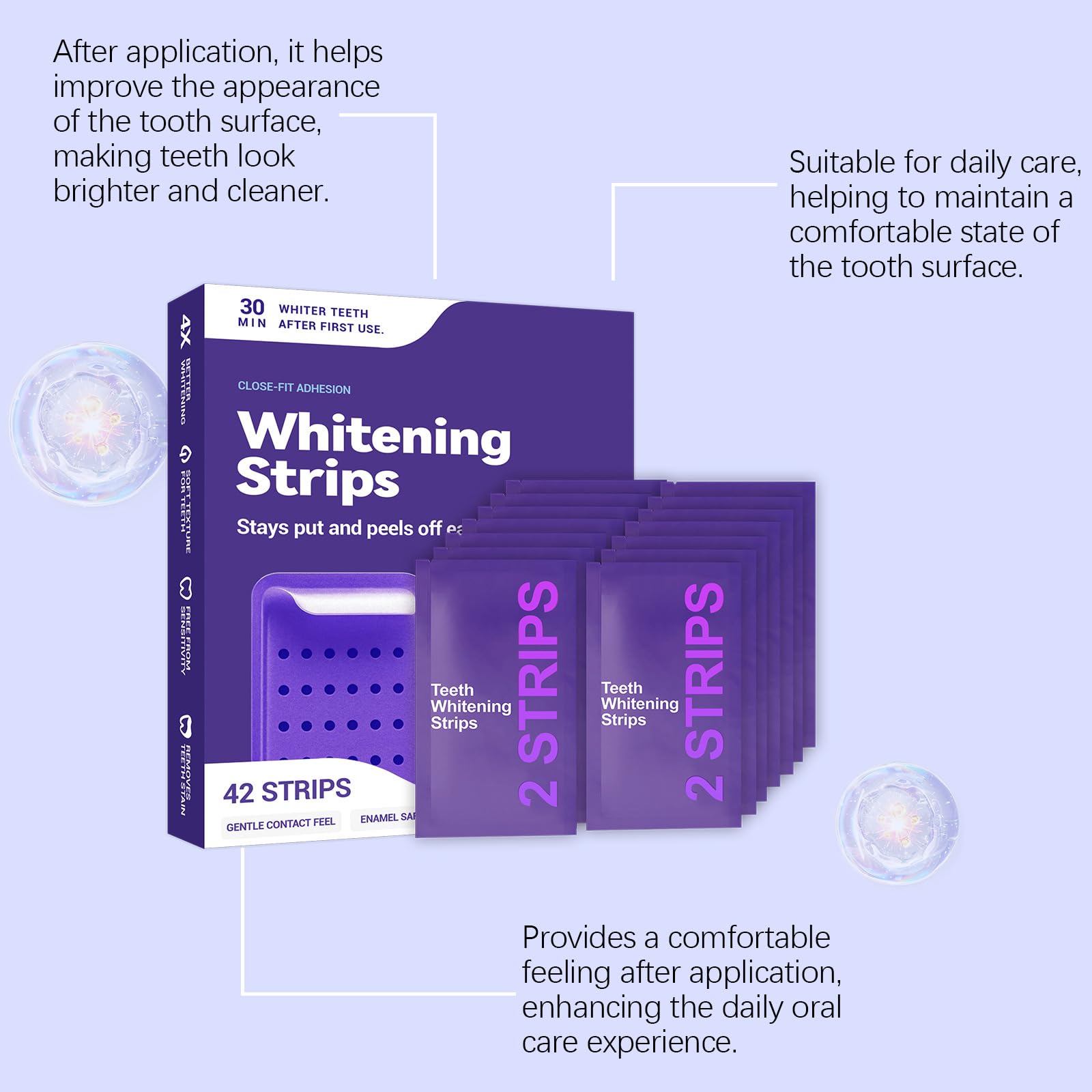 DrDent PURPLE WHITENING STRIPS Bandes Pour ProtéGer Les Dents Et éLiminer Les Taches (Une boîte (42 comprimés))