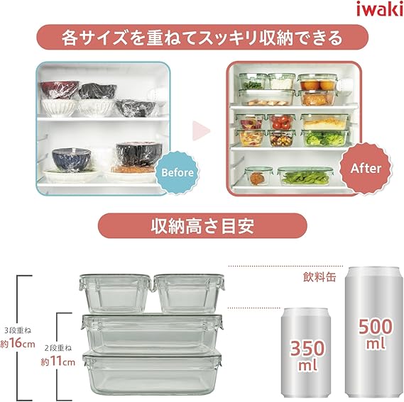 iwaki PC-PRN7GY2 Heat Resistant Glass Storage Container, Cool Gray, System Set, Pack & Range