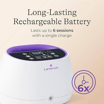 Lansinoh NaturalWave Double Electric Breast Pump White/Purple | Hospital-Grade Suction with 12 Levels, 5 Flange Sizes & Baby-Mimicking Motion | Breastfeeding Essentials for Pumping Moms