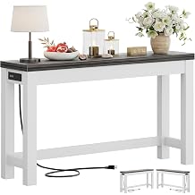 Cyclysio 47" Console Tables for Entryway, Narrow Console Tables for Living Room, Behind Couch Table, Sturdy Wood Support Hallway Table with 3AC+2USB Charging Station, Oak