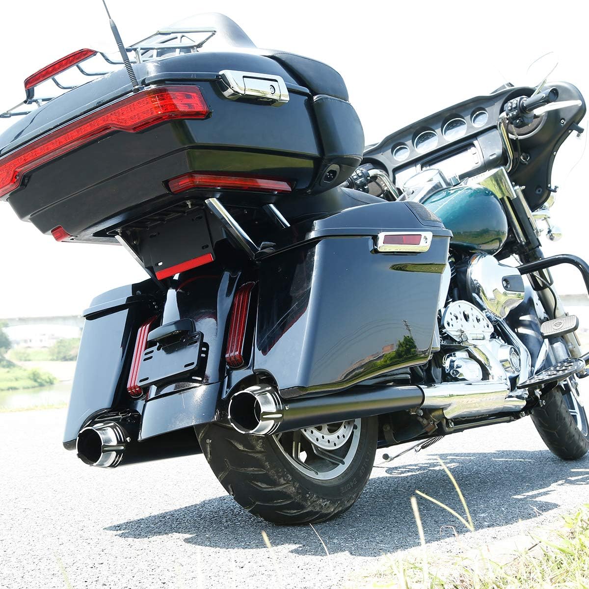 SLMOTO Saddle Bags 4" CVO Stretched Extended Hard Saddlebags w/Latch Fit for Fit for Harley Touring Road King Electra Glide FLT FLHT FLHTCU FLHRC 2014-2023