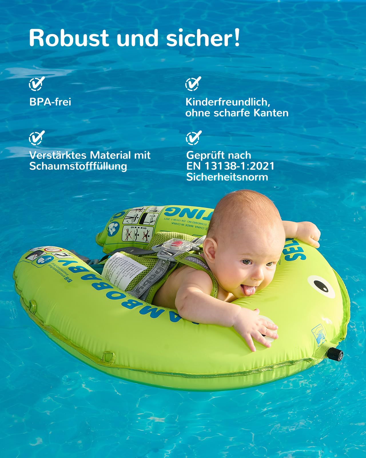 HECCEI Schwimmring Baby, Mambobaby Selbstaufblasbar Baby Schwimmhilfe Kompaktes Faltbares Design Schwimmreifen Perfekter Schwimmtrainer für Kinder von 3 bis 24 Monaten